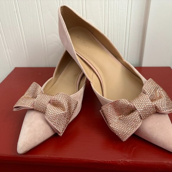 Ann Taylor D'Orsay Suede Crystal Accent Bow Pump, 2 " heels, size 8.5 M - Picture 2 of 8